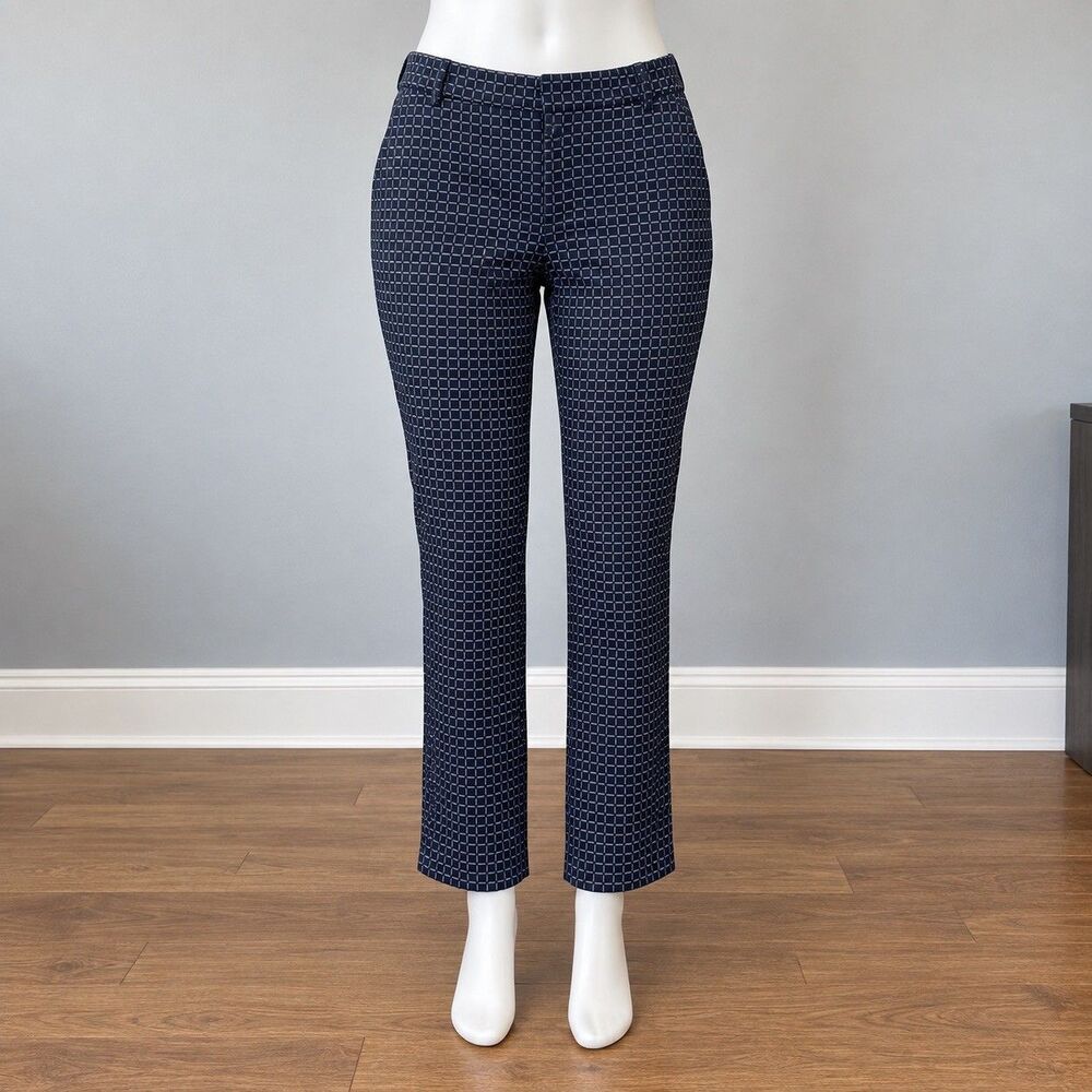 Banana Republic Womens Size 12 Navy Geometric Print Straight Leg Dress Pants